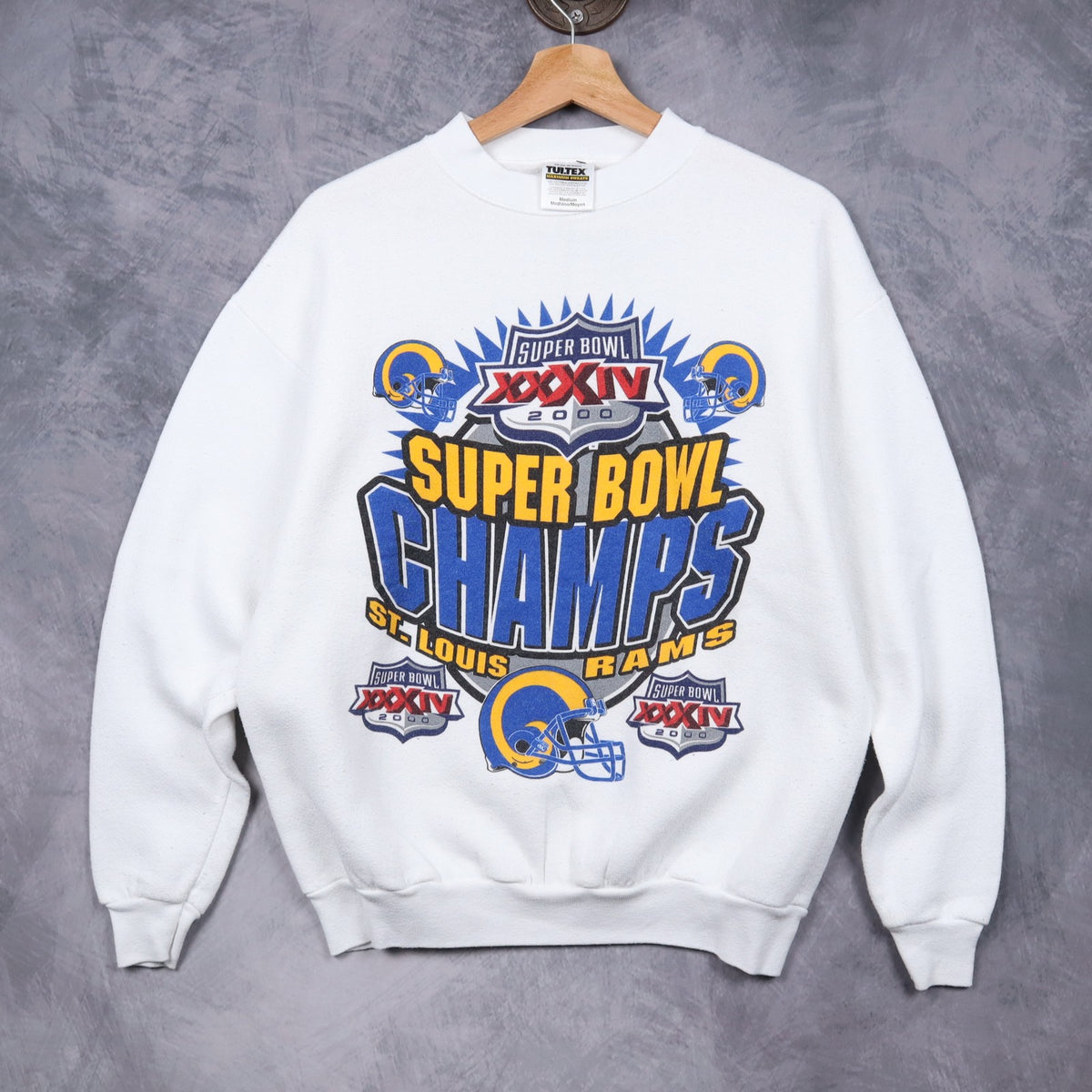 2000 White St. Louis Rams Super Bowl Champs Crewneck Sweatshirt 6484