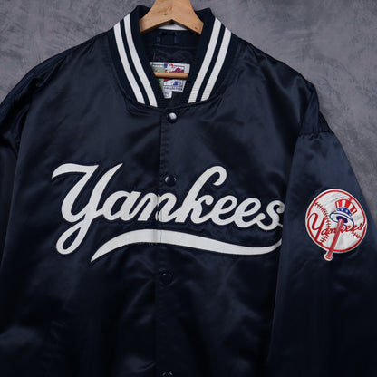90s Navy New York Yankees Starter Satin Bomber Jacket 5077