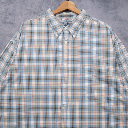 90s Light Blue Structure Plaid Long Sleeve Button Up Shirt 5532