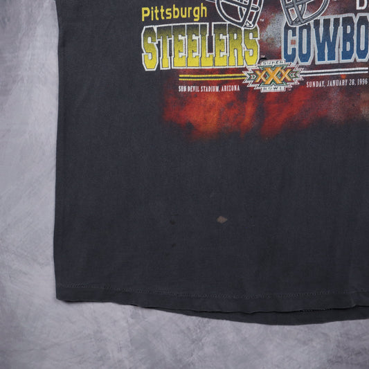 1996 Faded Black Super Bowl XXX Steelers vs Cowboys Shirt 6745