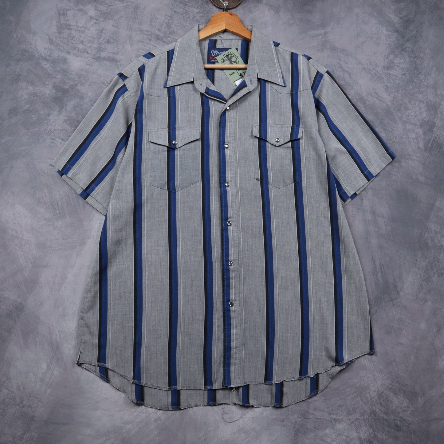 90s Grey Wrangler Striped Pearl Snap Western Short Sleeve Shirt 4823