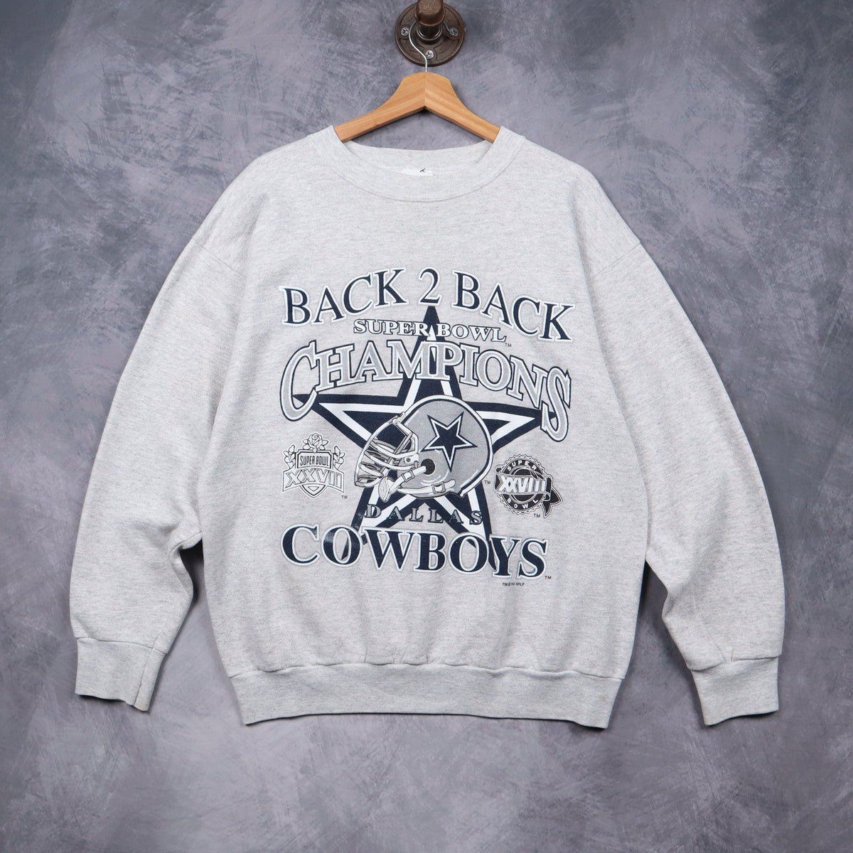 1994 Grey Dallas Cowboys Back 2 Back Super Bowl Champions Crewneck Sweatshirt 6717