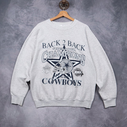 1994 Grey Dallas Cowboys Back 2 Back Super Bowl Champions Crewneck Sweatshirt 6717