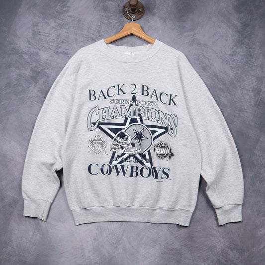 1994 Grey Dallas Cowboys Back 2 Back Super Bowl Champions Crewneck Sweatshirt 6717