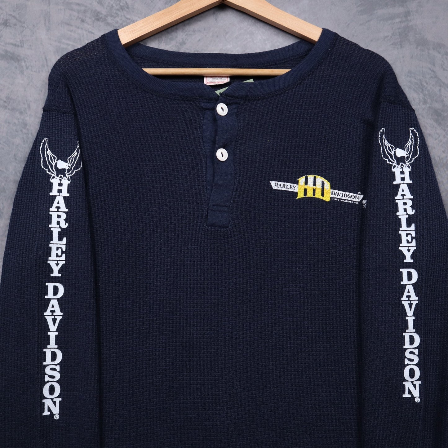 90s Navy Harley Davidson Odessa Texas Thermal Henley 5568