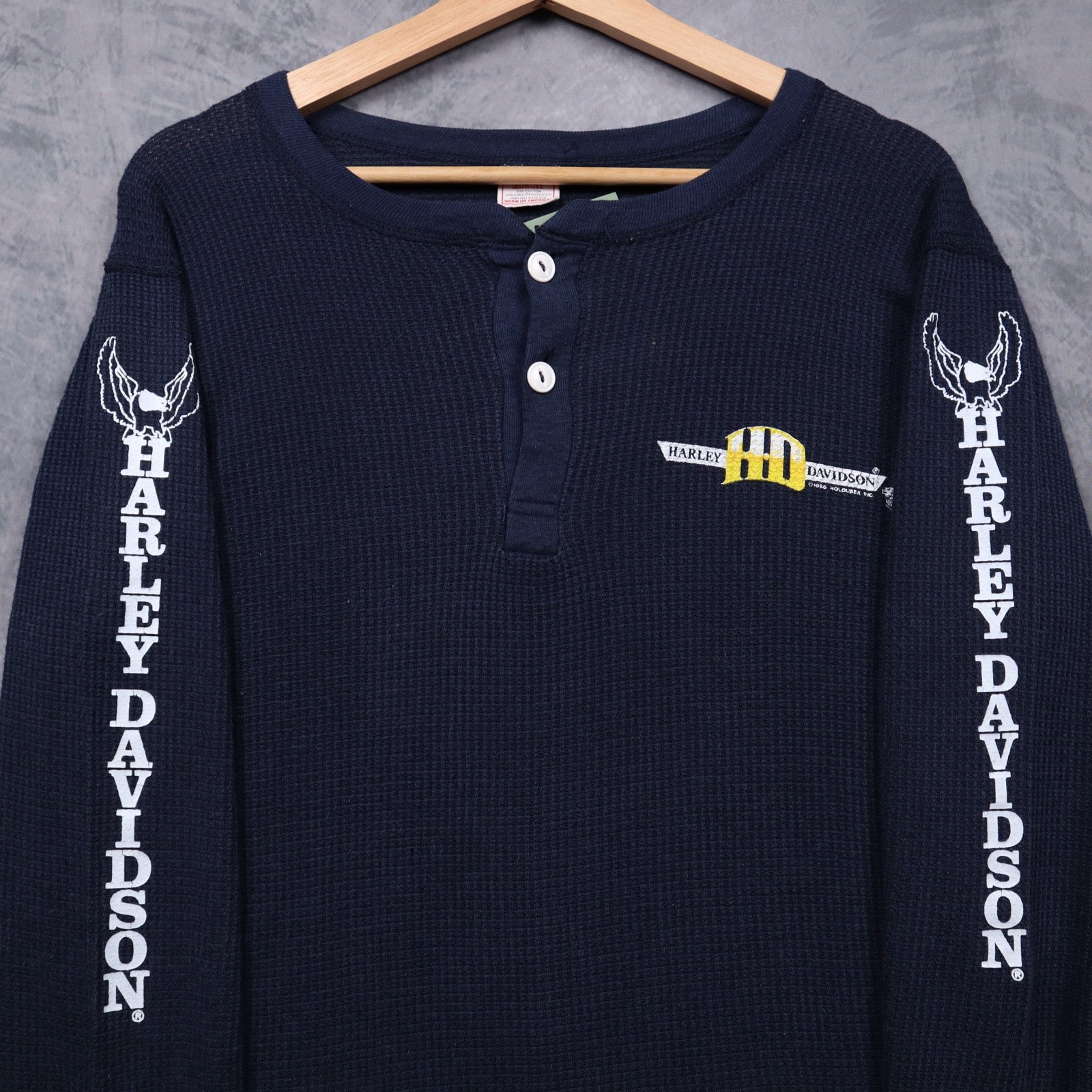 90s Navy Harley Davidson Odessa Texas Thermal Henley 5568