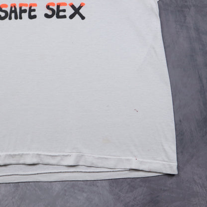 80s White Safe Sex Cartoon Humor Shirt 4839