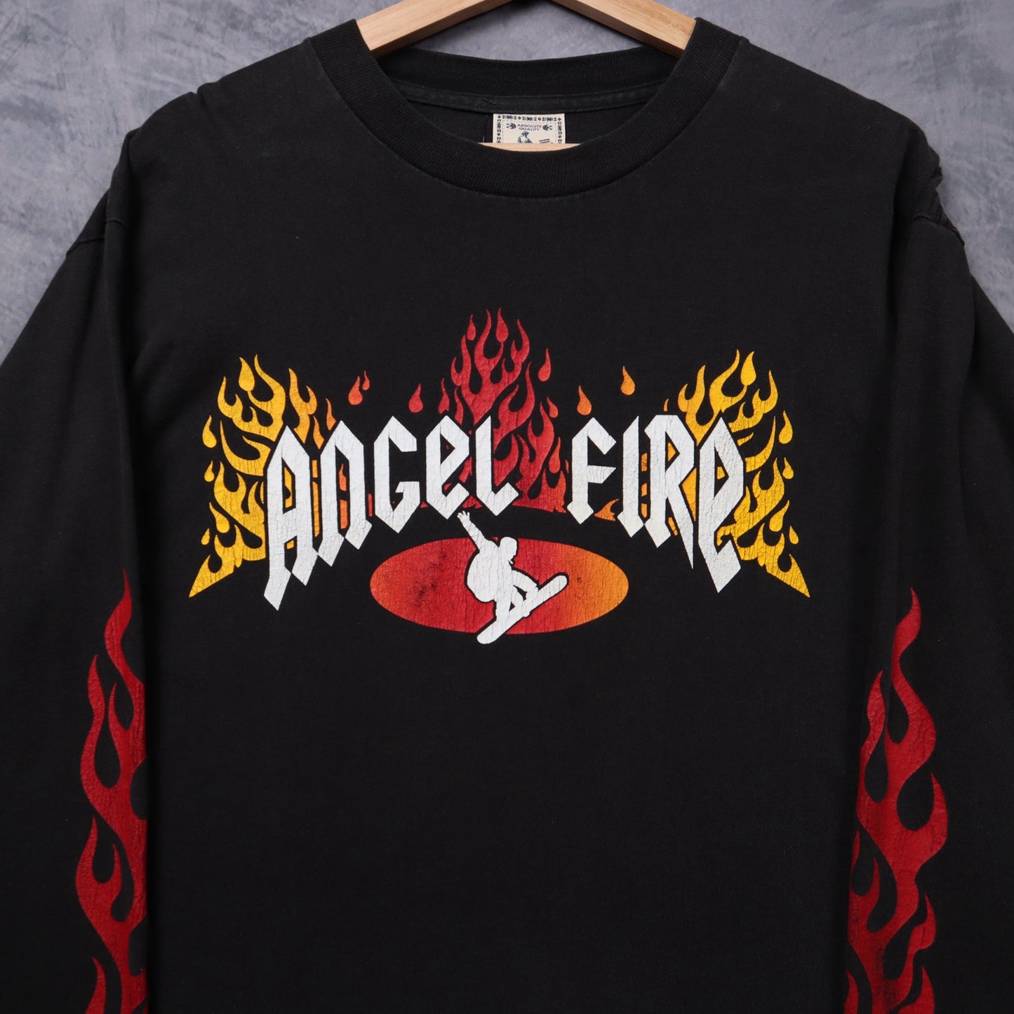 90s Black Angel Fire Snowboarding Flames Long Sleeve Shirt 5392