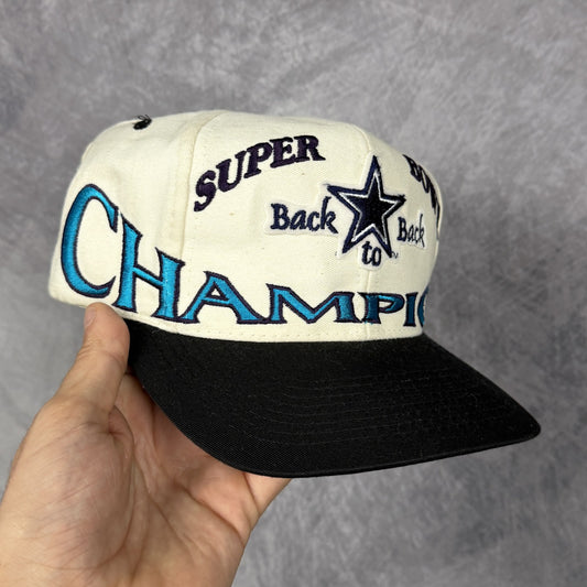 90s Cream Dallas Cowboys Super Bowl Back to Back Champions Snapback Hat 6849
