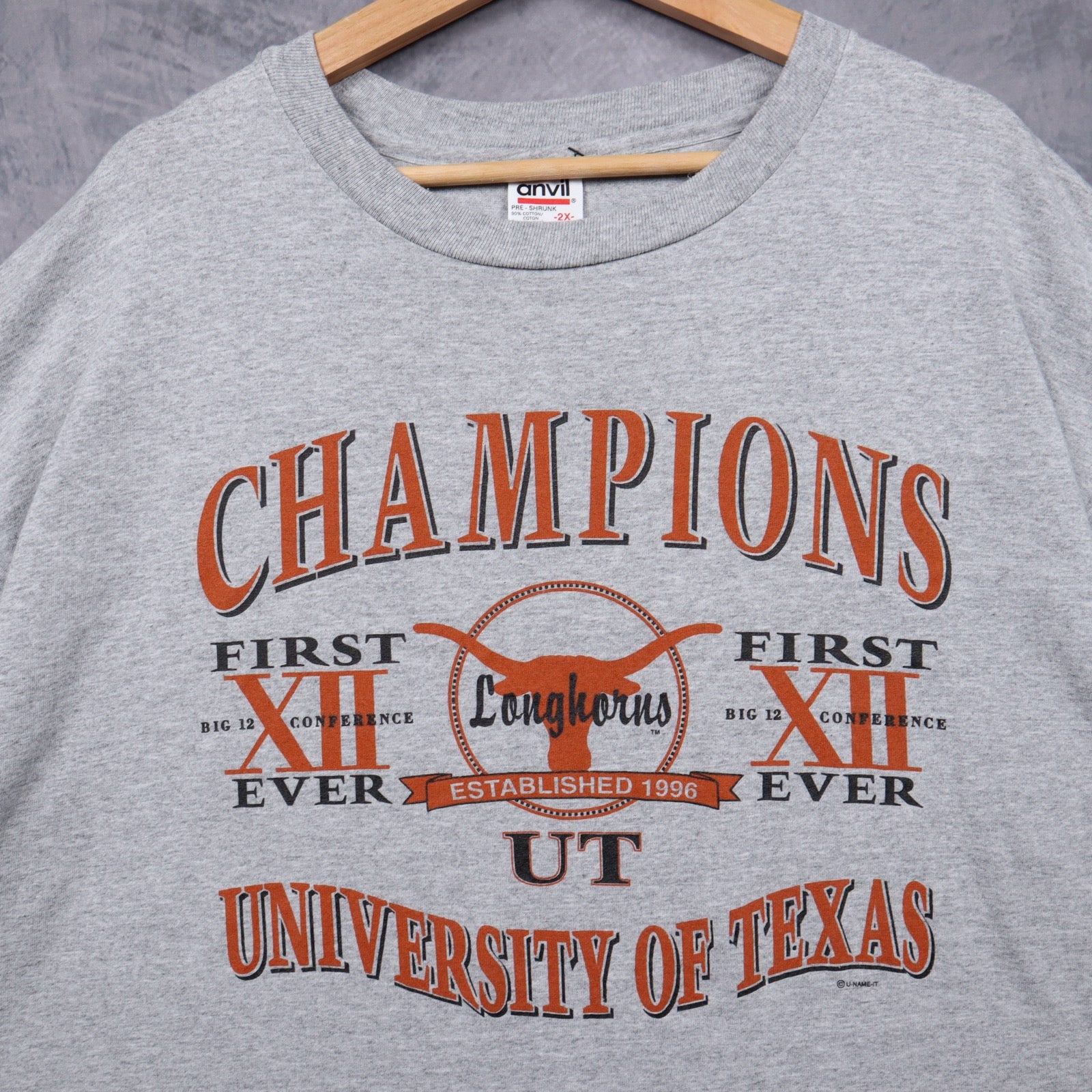 1996 Grey University of Texas Longhorns Big 12 Champions Shirt 5737