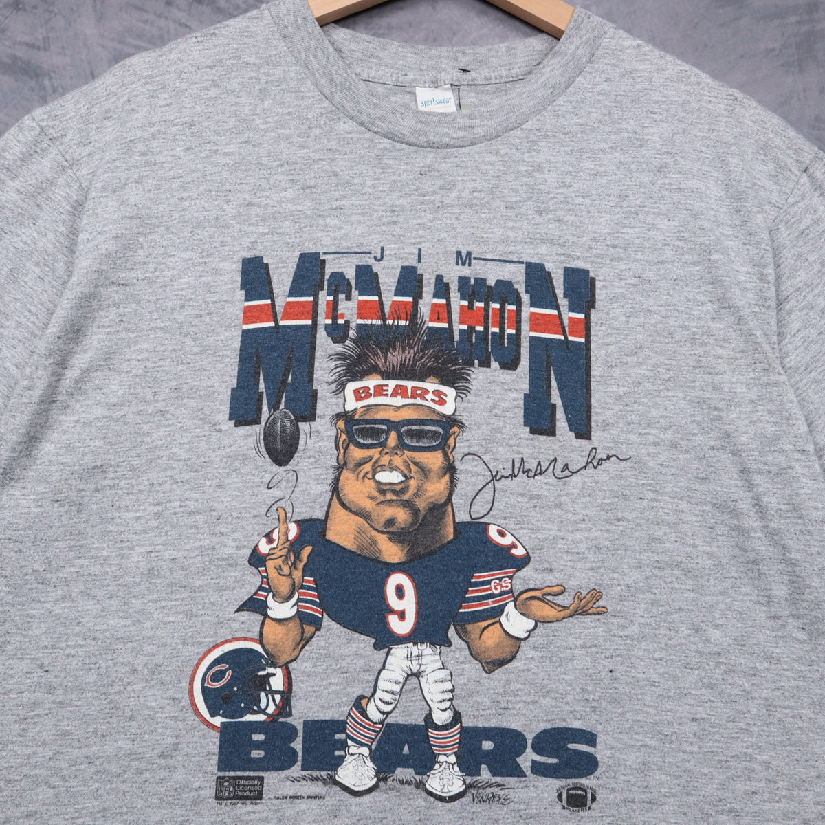 80s Grey Jim McMahon Chicago Bears Caricature Shirt 6724