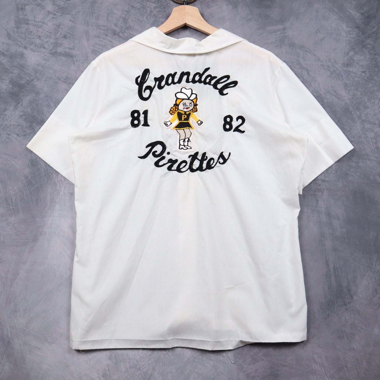 1982 White Crandall Pirettes Chain Stitched Bowling Shirt 4824