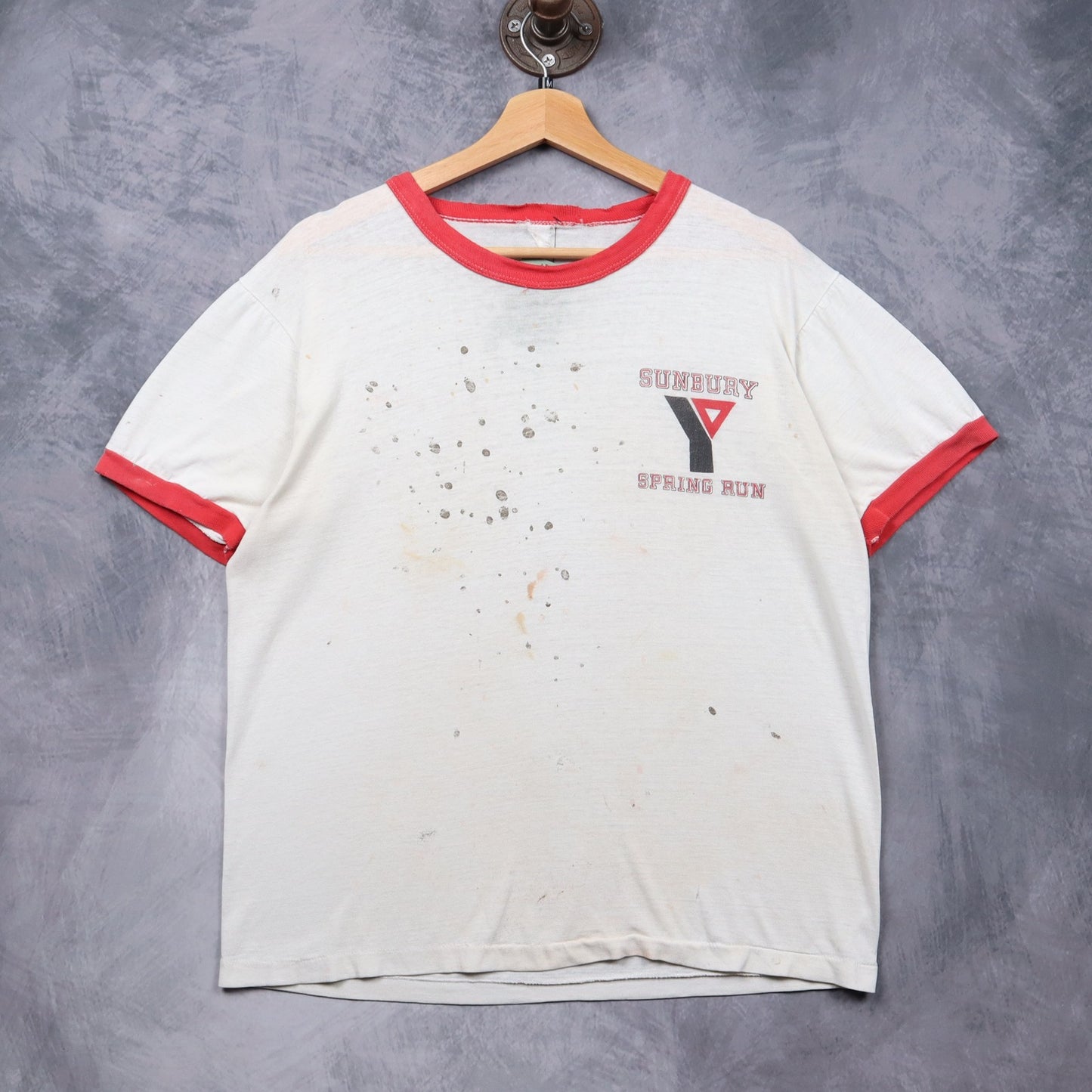 70s White Sunbury YMCA Spring Run Ringer Shirt 5570