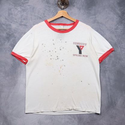 70s White Sunbury YMCA Spring Run Ringer Shirt 5570