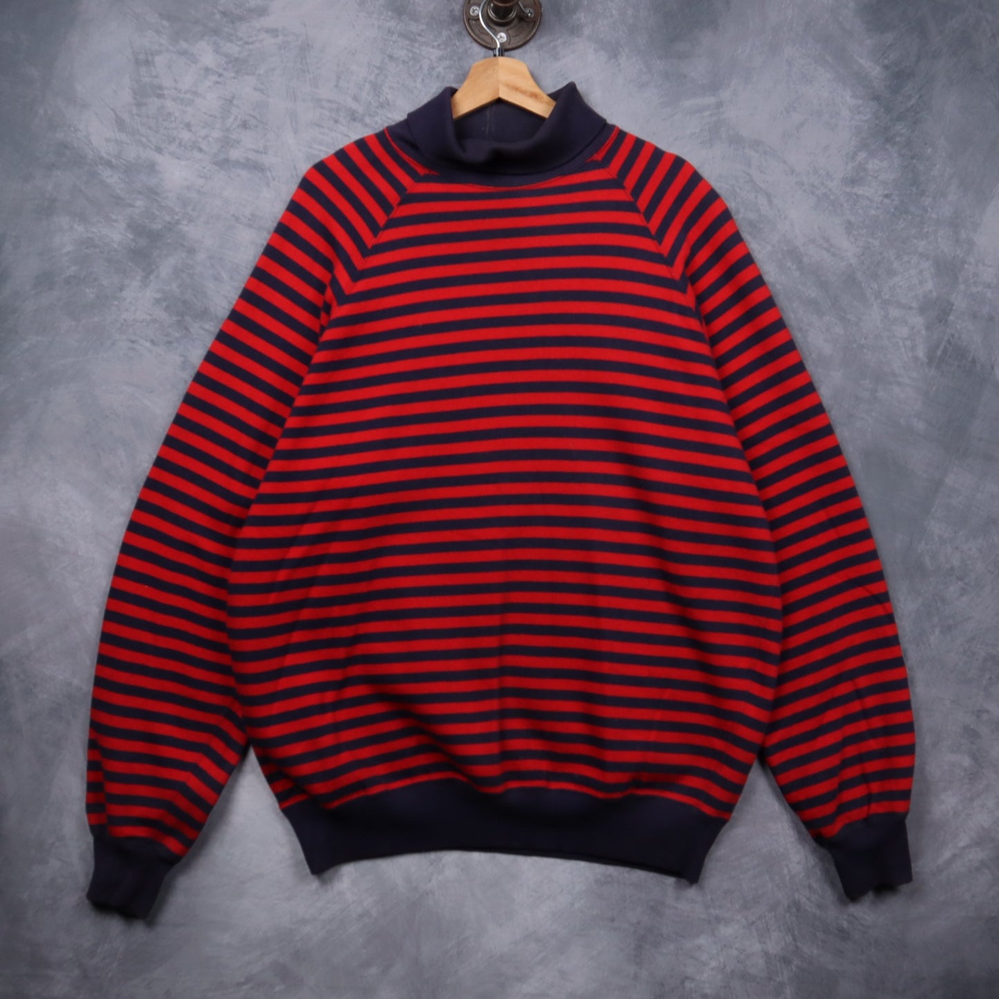 90s Red & Navy Polo Ralph Lauren Striped Mock Neck Sweatshirt 5430