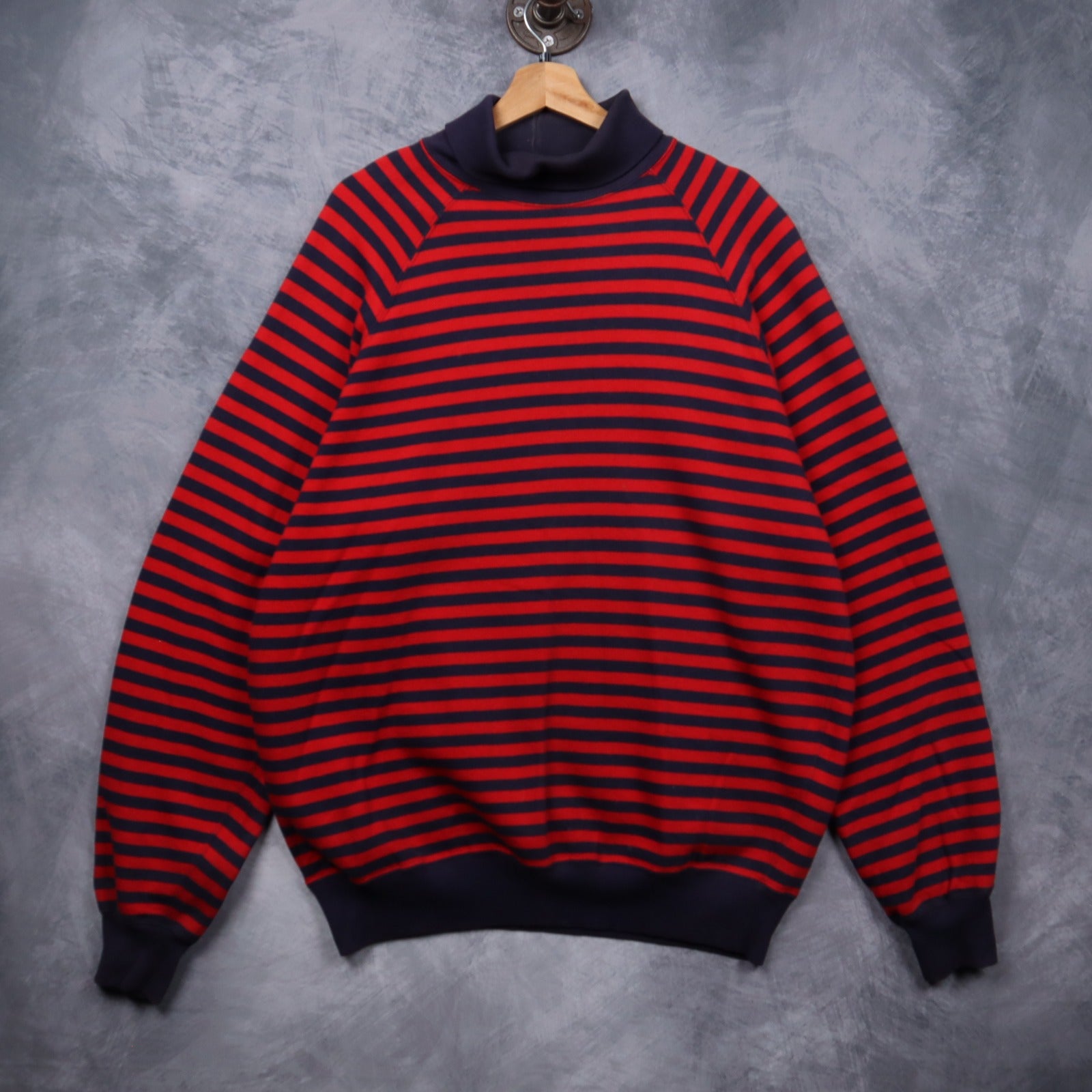 90s Red & Navy Polo Ralph Lauren Striped Mock Neck Sweatshirt 5430