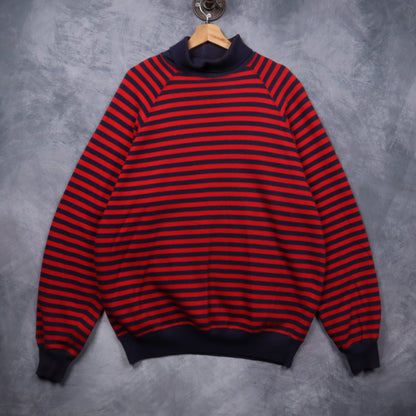 90s Red & Navy Polo Ralph Lauren Striped Mock Neck Sweatshirt 5430