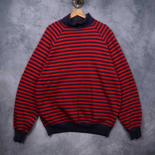 90s Red & Navy Polo Ralph Lauren Striped Mock Neck Sweatshirt 5430