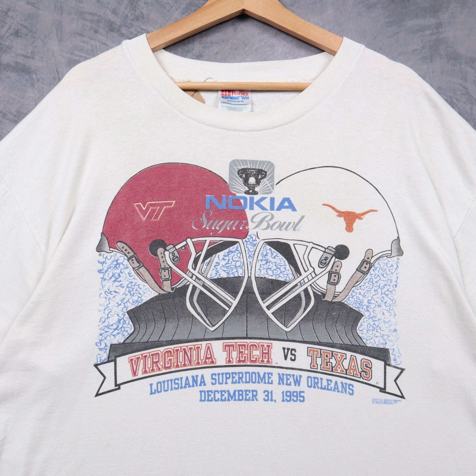 1995 White Nokia Sugar Bowl Virginia Tech vs Texas Shirt 5741