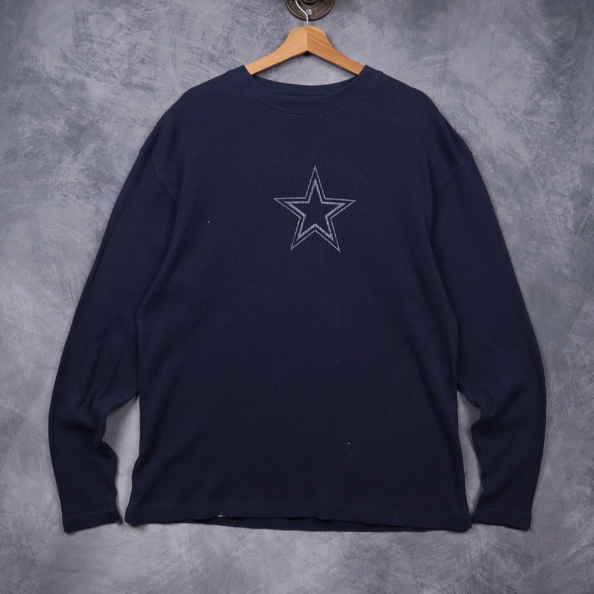 00s Navy Blue Dallas Cowboys Waffle Knit Long Sleeve Shirt 6624