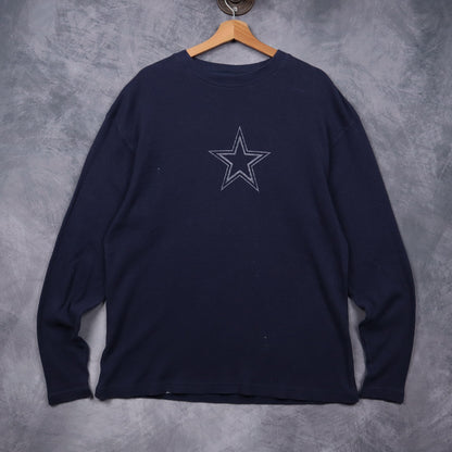 00s Navy Blue Dallas Cowboys Waffle Knit Long Sleeve Shirt 6624