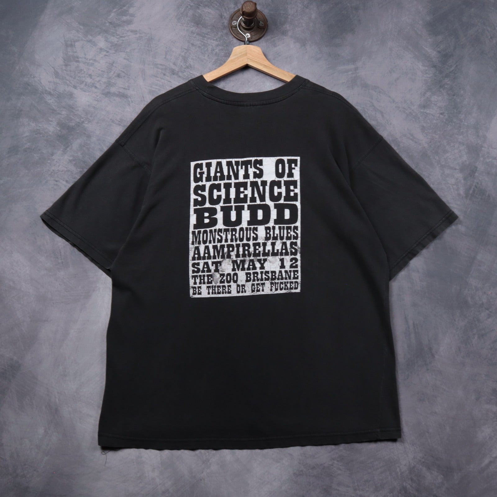 Early 00s Faded Black Giants Of Science Brisbane Gig Shirt 5346