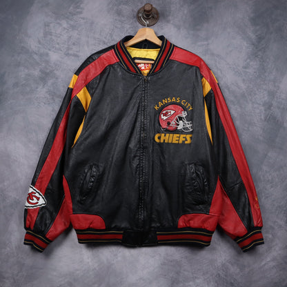 90s Black Kansas City Chiefs G-III Carl Banks Leather Jacket 6502