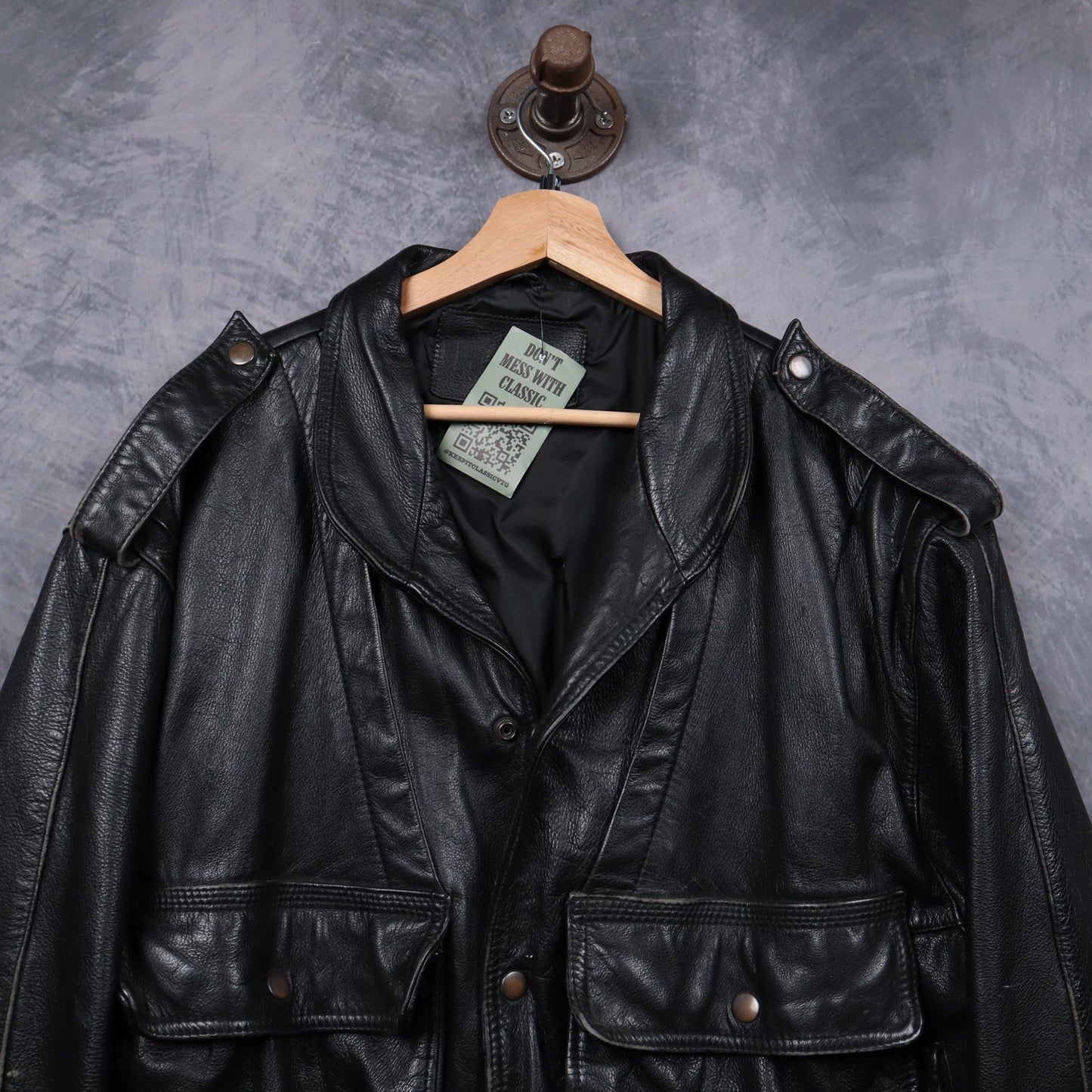 90s Black Leather Bomber Jacket 5099