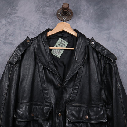 90s Black Leather Bomber Jacket 5099