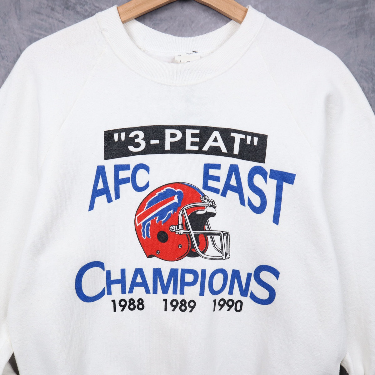 1990 White Buffalo Bills 3-Peat AFC East Champions Crewneck Sweatshirt 6470