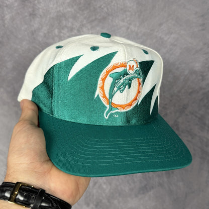 90s White Miami Dolphins Logo Athletic Sharktooth Snapback Hat 6818