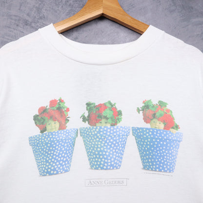 1997 White Anne Geddes Babies In Flower Pots Shirt 5530