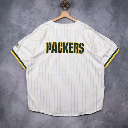 90s White Green Bay Packers Starter Pinstripe Baseball Jersey 6688