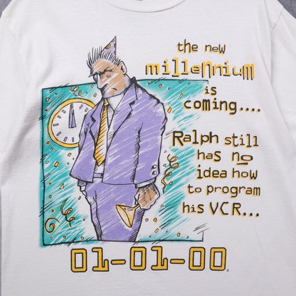 Late 90s White Y2K Millennium 01-01-00 Ralph VCR Shirt 5390