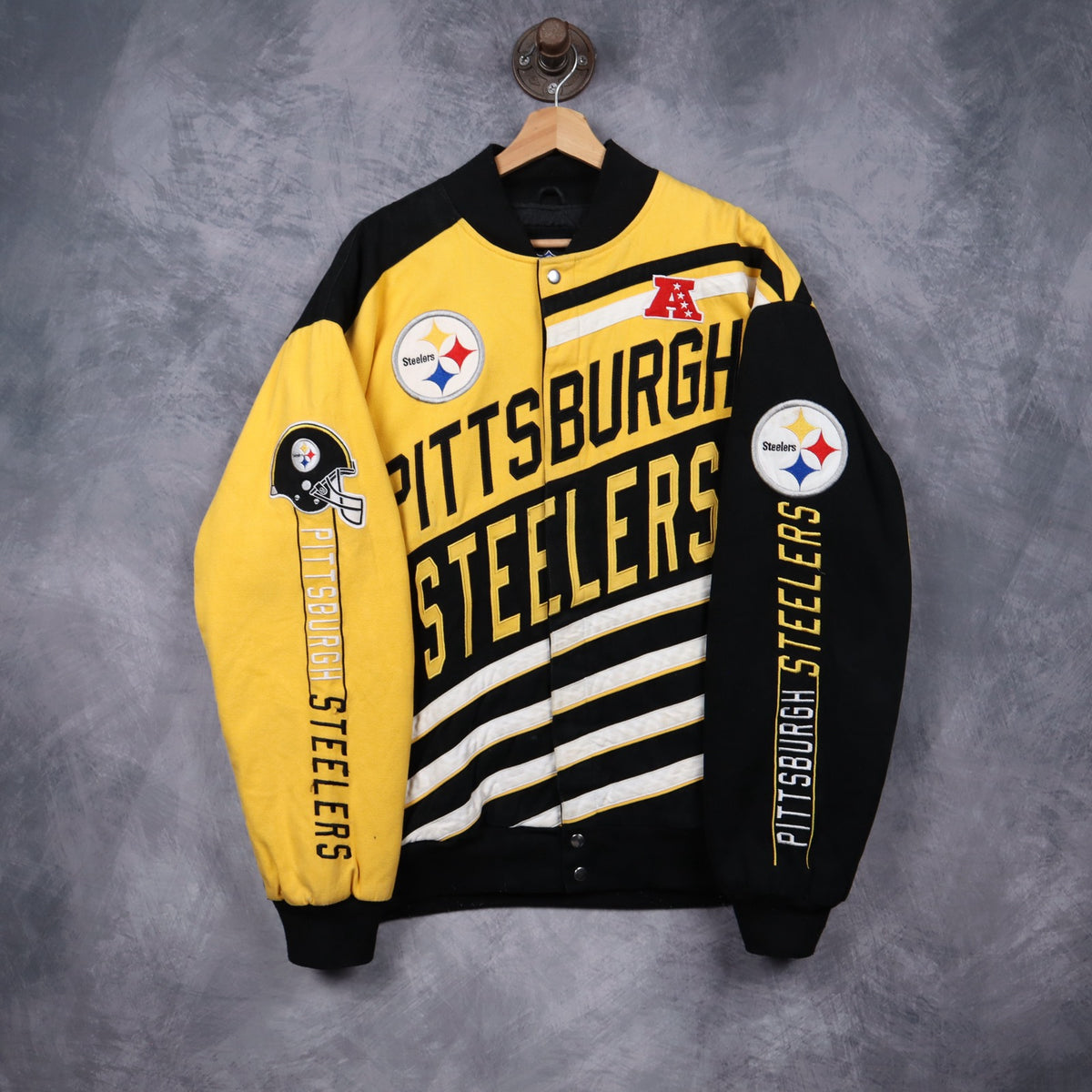 00s Black and Yellow Pittsburgh Steelers NFL Varsity Jacket 6495