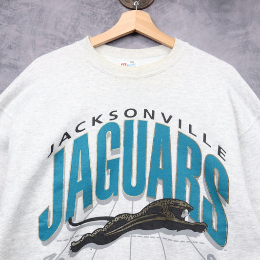 90s Grey Jacksonville Jaguars The NFL Experience Begins Crewneck Sweatshirt 6426