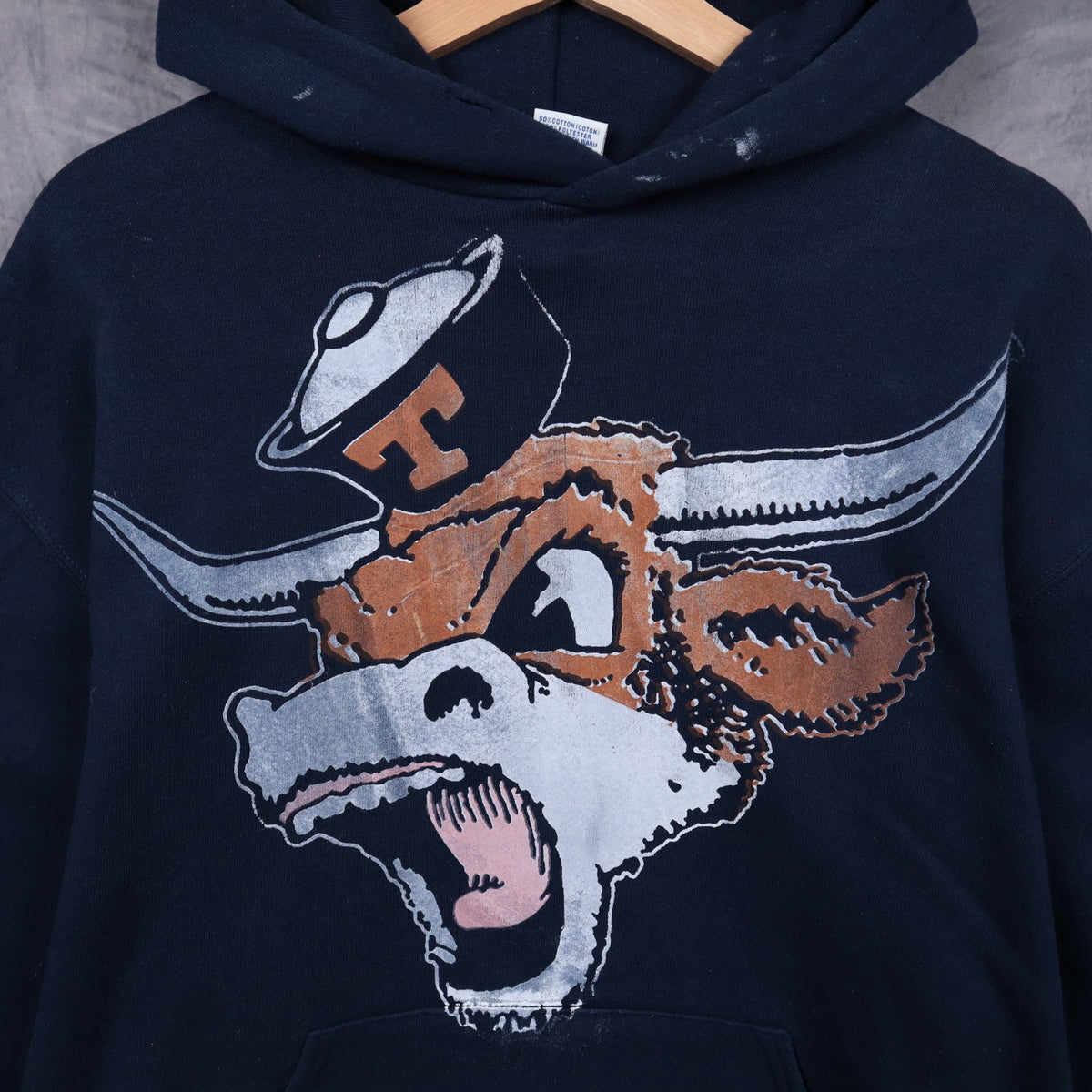 90s Navy Blue Keep It Classic Longhorn Graphic Hoodie 5674