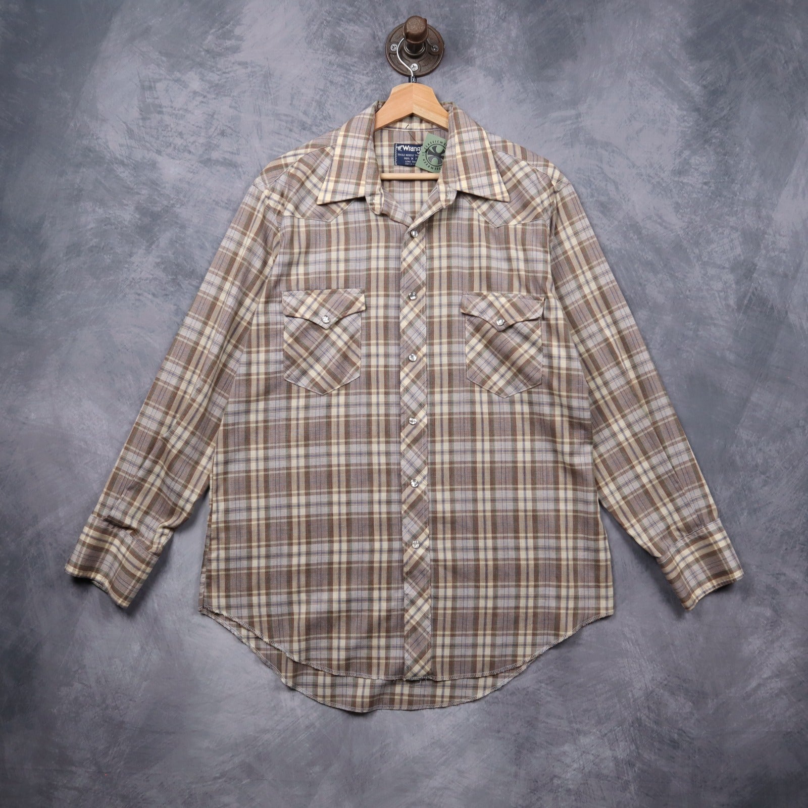 70s Brown Wrangler Plaid Western Long Sleeve Shirt 5533