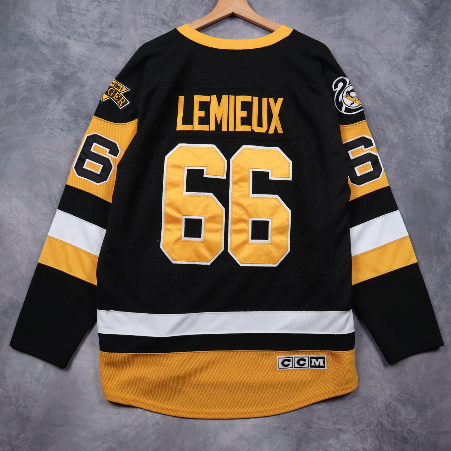 1992 Black Pittsburgh Penguins Lemieux Stanley Cup CCM Jersey 4830