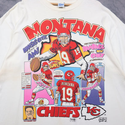 1993 White Kansas City Chiefs Joe Montana Salem Cartoon Shirt 6689