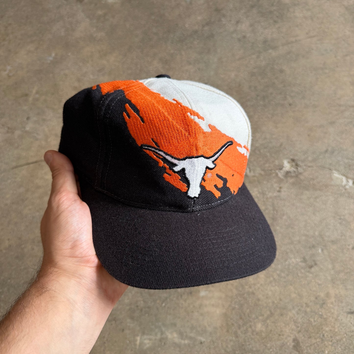 90s Black Texas Longhorns Logo Athletic Splash Snapback Hat 5781
