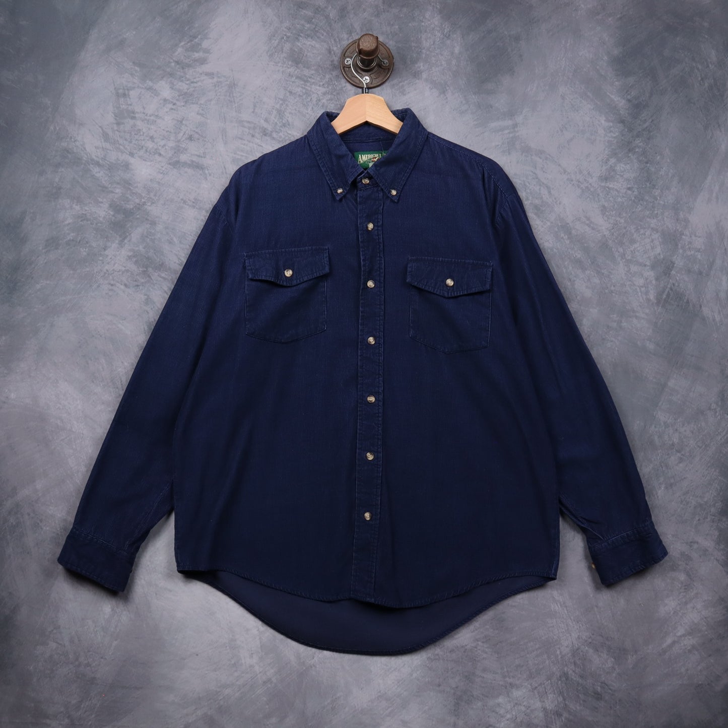 90s Navy Blue American Eagle Corduroy Button Up Long Sleeve Shirt 5604