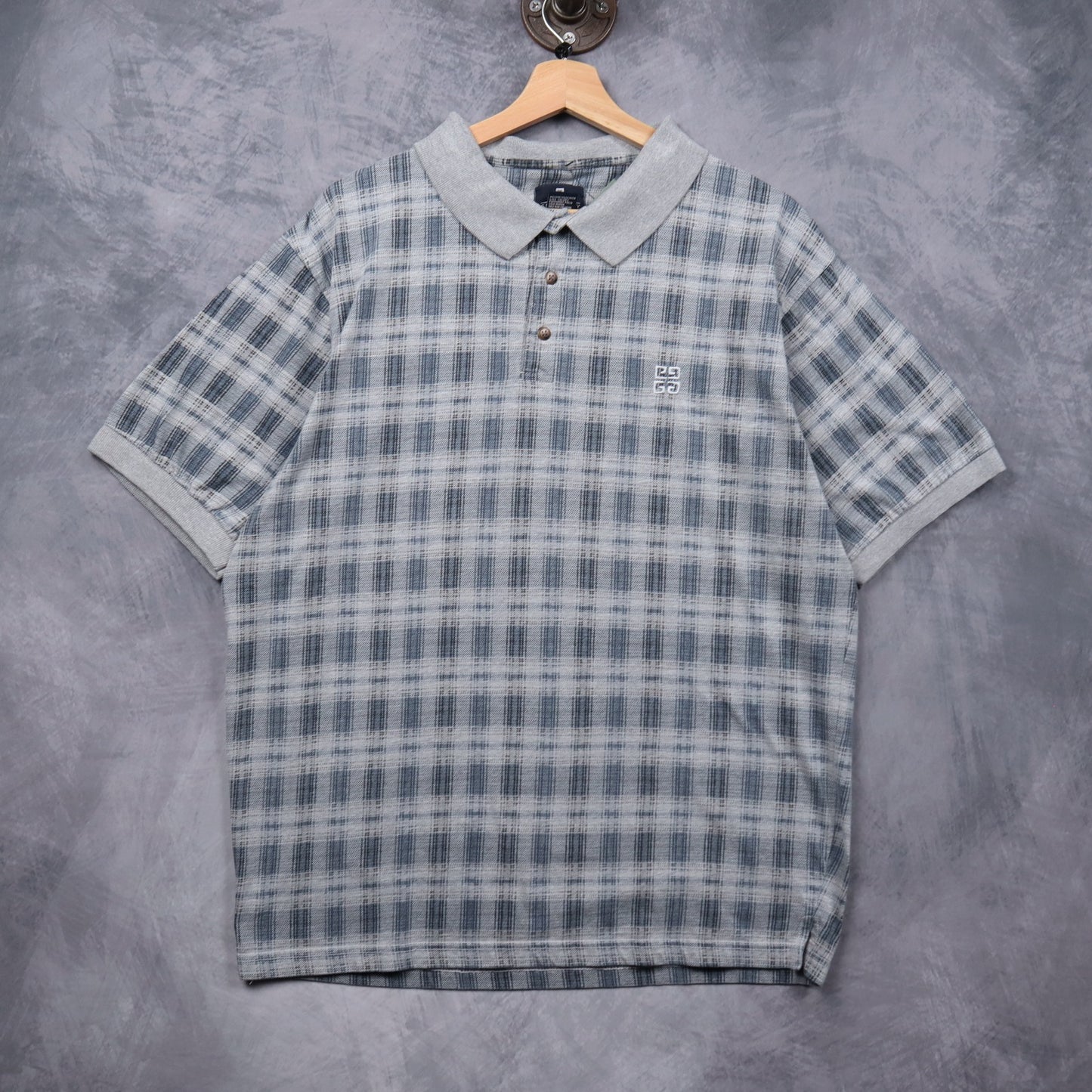 90s Grey Givenchy Activewear Plaid Polo Shirt 5535