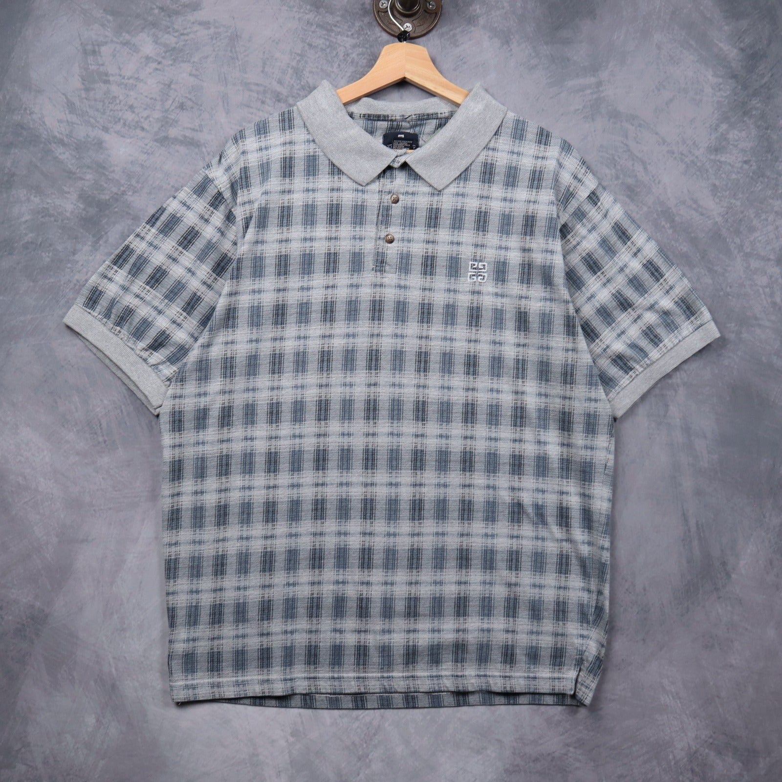 90s Grey Givenchy Activewear Plaid Polo Shirt 5535