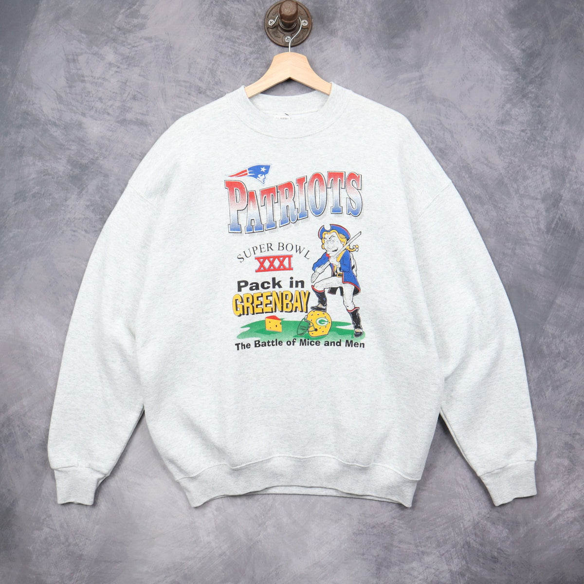 1997 Grey New England Patriots Super Bowl XXXI Crewneck Sweatshirt 6418