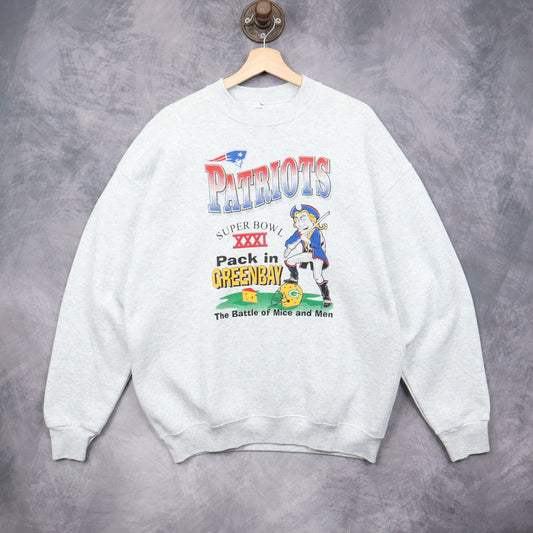 1997 Grey New England Patriots Super Bowl XXXI Crewneck Sweatshirt 6418