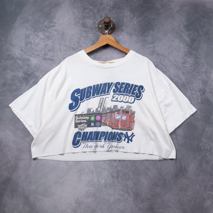 2000 White New York Yankees Subway Series Champions Cropped Shirt 5420