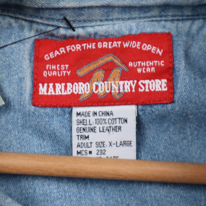90s Light Blue Marlboro Country Store Denim Button Up Shirt 4818