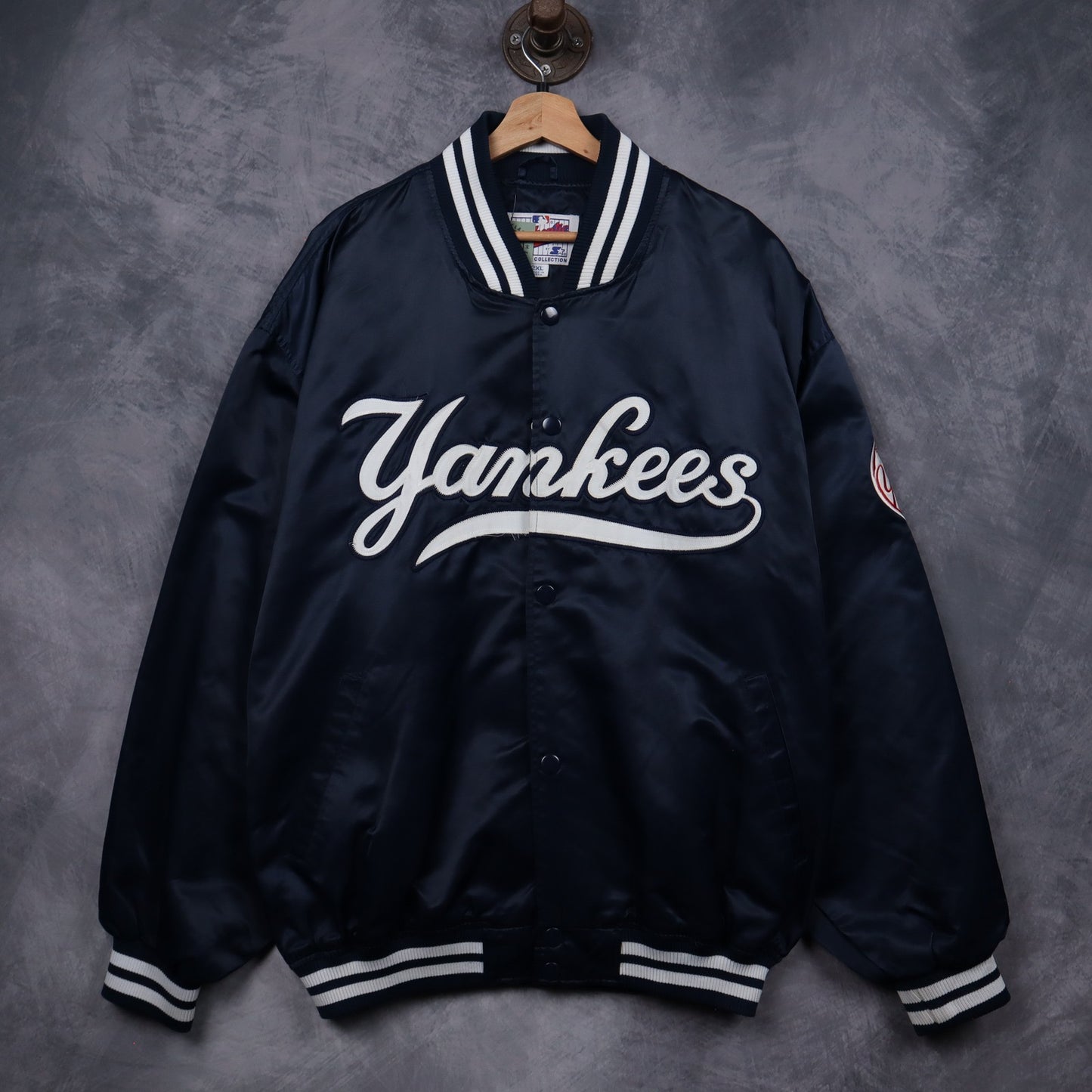 90s Navy New York Yankees Starter Satin Bomber Jacket 5077