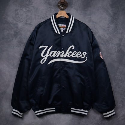 90s Navy New York Yankees Starter Satin Bomber Jacket 5077